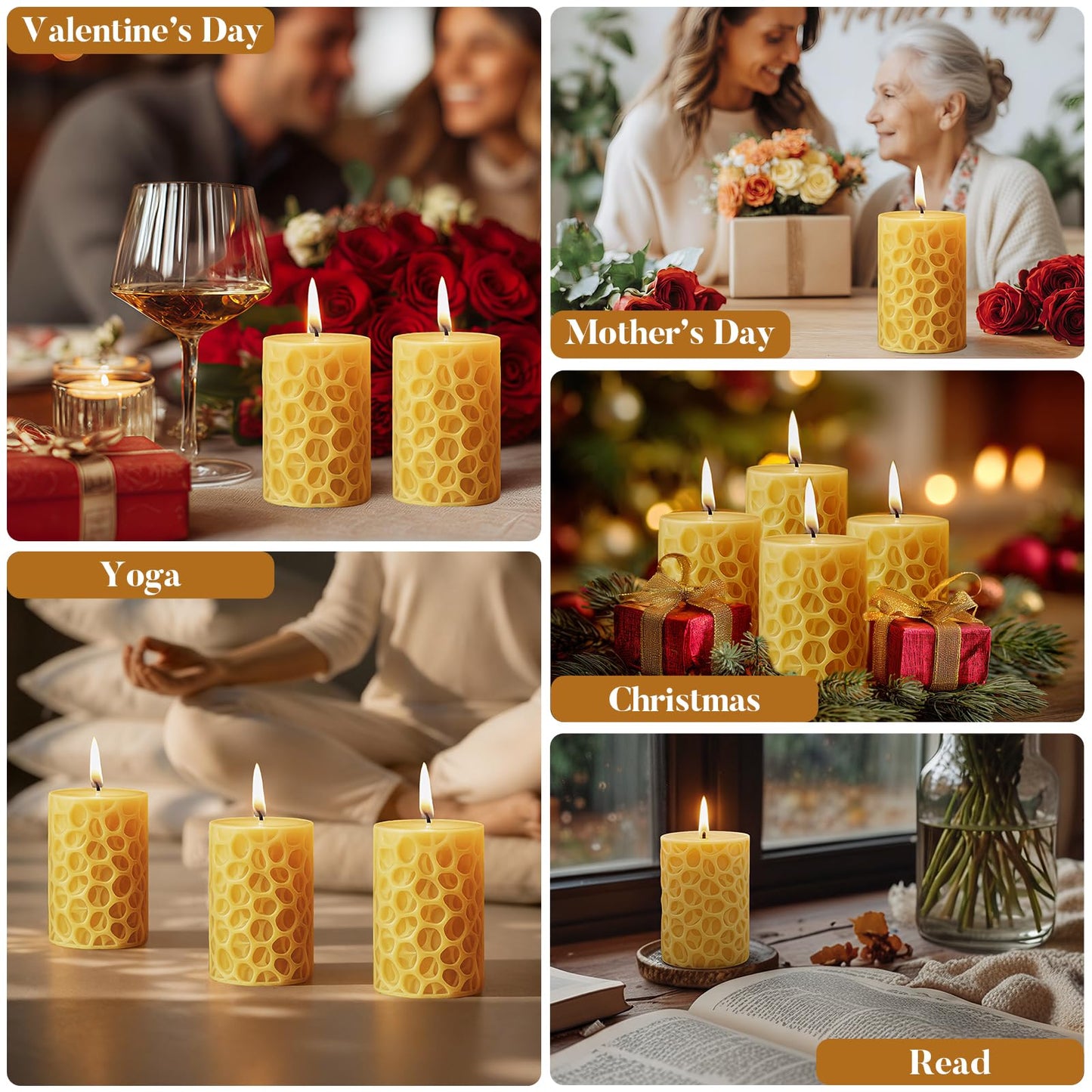 Beeswax Candle Set - 12PC Tea Lights + 12PC Taper Candles + 3PC Pillar Candles | Unscented Dripless Smokeless Clean Burning Long Lasting Candles for Wedding Home Decor Dinner Church Holiday