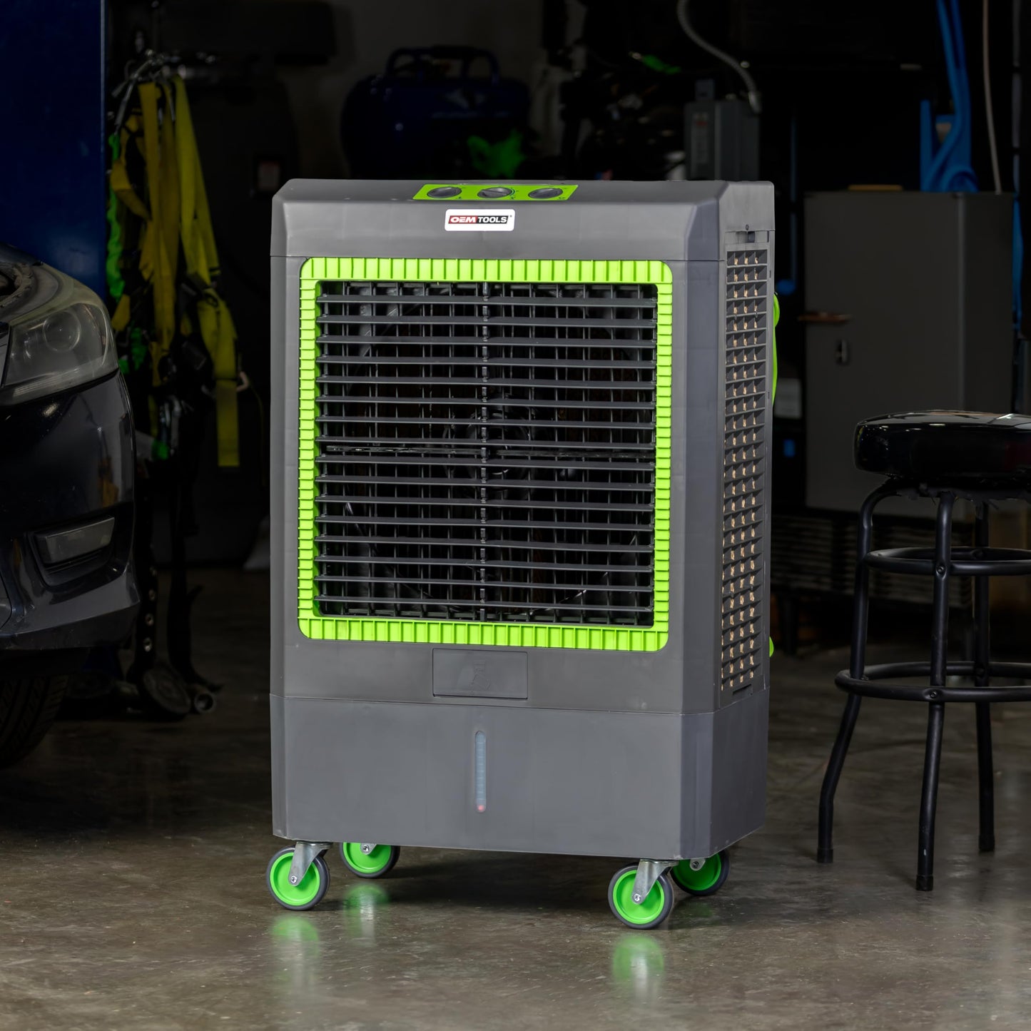 OEMTOOLS 23969 Swamp Cooler, Evaporative Air Cooler, 3-Speed Fan, Cools 1600 sq ft, 5300 CFM, Indoor and Outdoor, Includes Tool Tray and Large Casters, GFCI Plug for Outdoor Safety