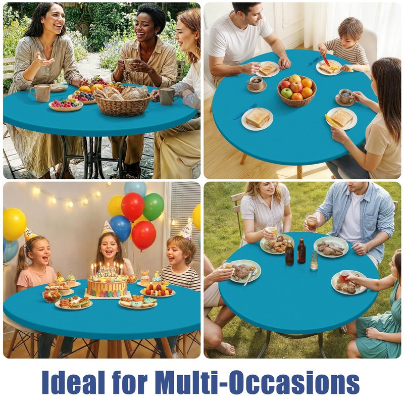 Moosfor Round Spandex Tablecloth, Elastic Fitted Waterproof Tablecloths for 57"-68" Tables, Stretch Washable Picnic Table Cover for Camping, Dining, Indoor and Outdoor, Turquoise
