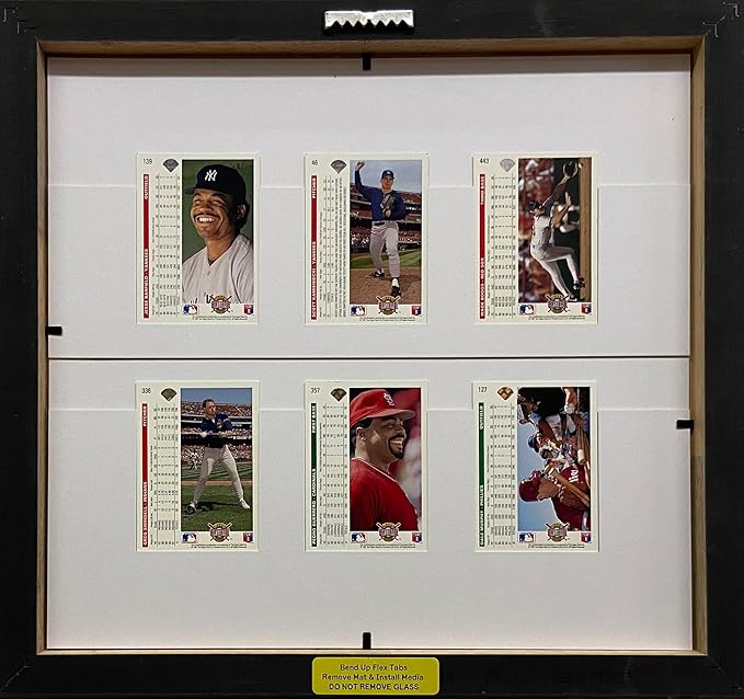 Trading Card Frame for 6 Standard Trading Cards Black Frame with Matting and Card Mounts (Red White Trim Mat - Black Frame)