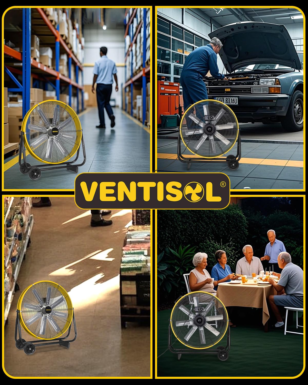 VENTISOL 24 Inch Industrial Floor Fan, 3-Speed High Velocity Shop Fan with 8 Blades, Heavy Duty Drum Fan 9500 CFM, Large Metal Garage Fans for Warehouse, Outdoor, Commercial