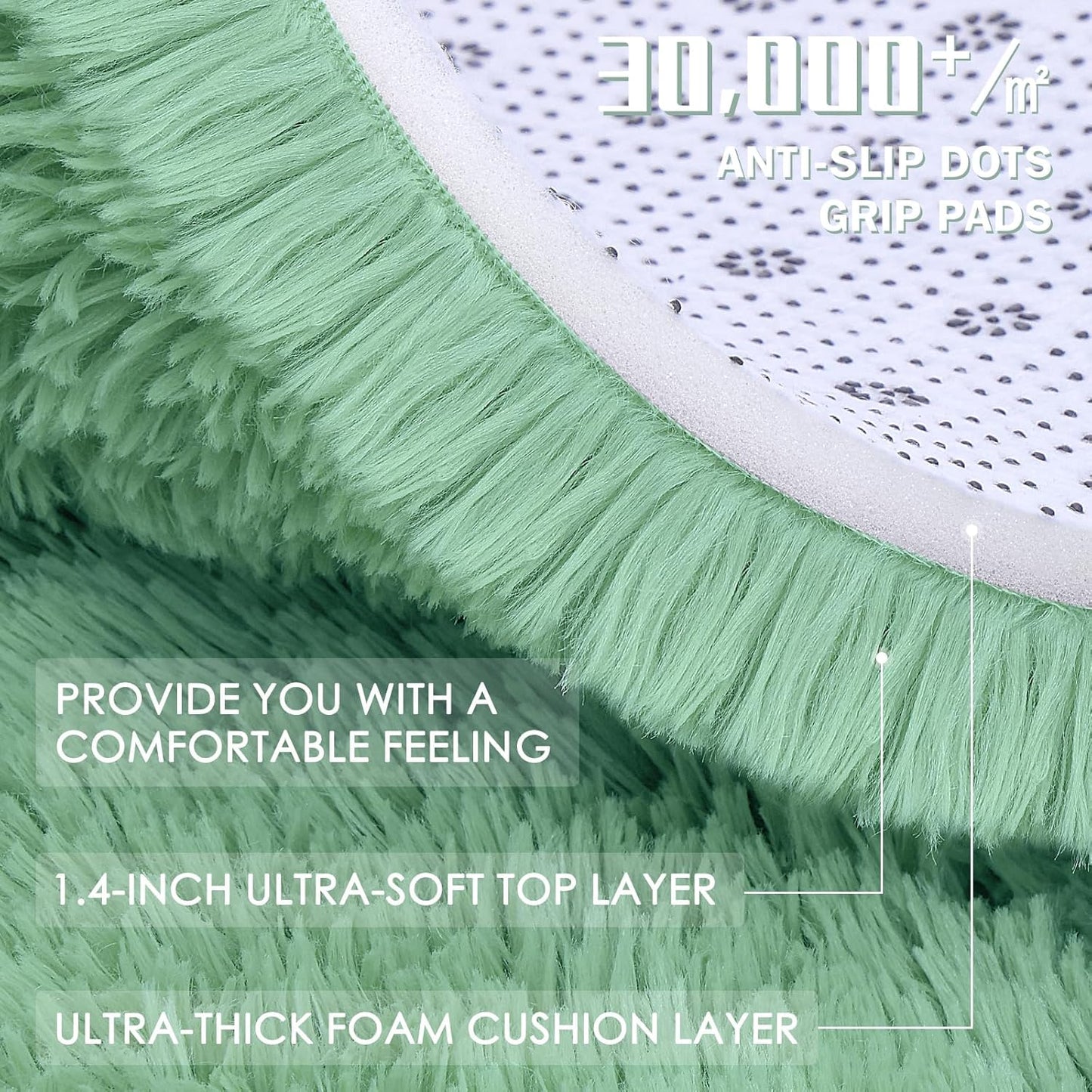 OLANLY Machine Washable Runner Rugs - Soft Fluffy Shaggy Indoor Carpet for Bedroom & Hallway | Mint Green