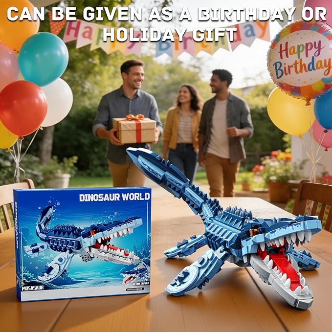 Mosasaurus Dinosaur Building Set 805 Pieces Realistic Prehistoric Marine Reptile Model Ocean Predator Construction Toy with Articulated Jaw & Fins Jurassic Animal Gift for Teens & Adults