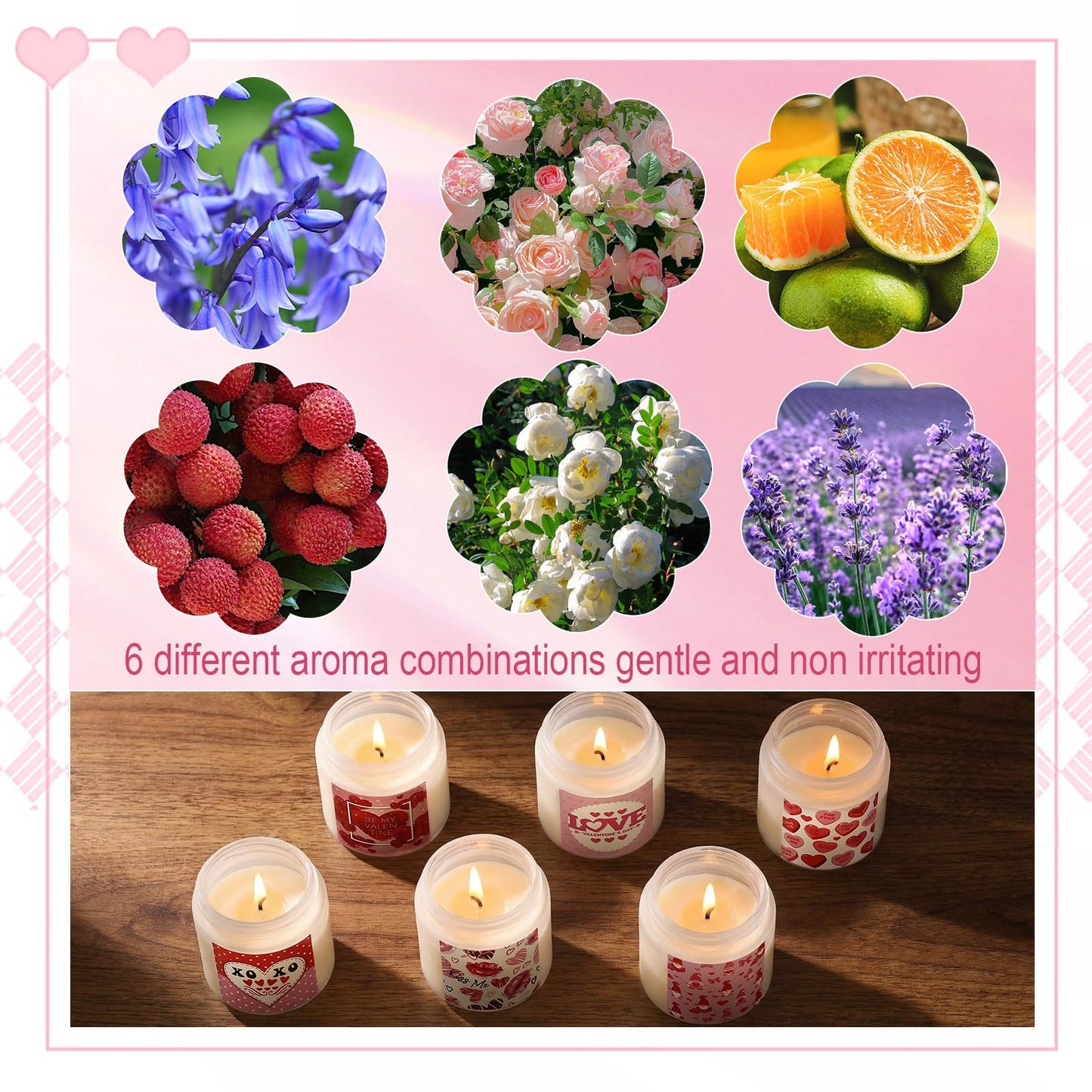 Conelist 6 Packs Valentine's Day Scented Candle Gifts for Girlfriend Wife Her Long Lasting Burning Aromatherapy Soy Wax Jar Candle 2.8oz Romantic Valentine Gift for Women Men Husband Boyfriend