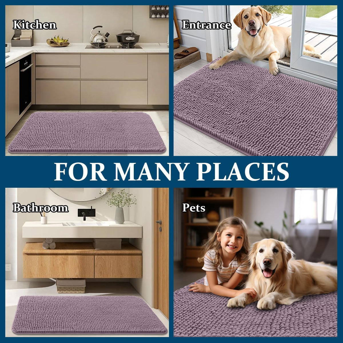 OLANLY Dog Door Mat - Absorbent Non-Slip Chenille Mat for Muddy Paws | 44x32 Deep Plum Color