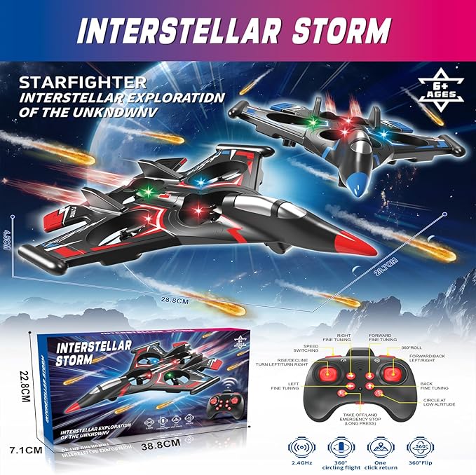 RC PlaneFoam Remote Control Airplanesfoam airplanes RC Planes for Kids Adults RC Airplane Fighter Jet with Lightremote control airplane for kids360°Flip Fighter Jet ToysAirplaneToy (BLUE)