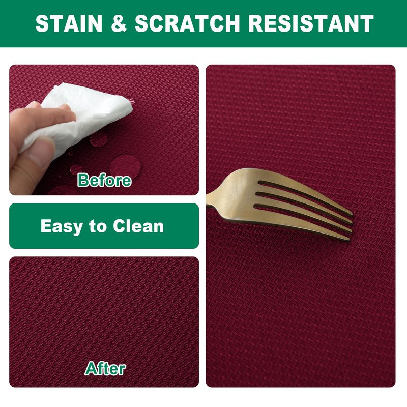 Biscaynebay Textured Fabric Christmas Rectangle Table Cloth 90x156 Inch, Burgundy Water Resistant Tablecloths for Dining, Kitchen, Wedding, Parties etc. Machine Washable