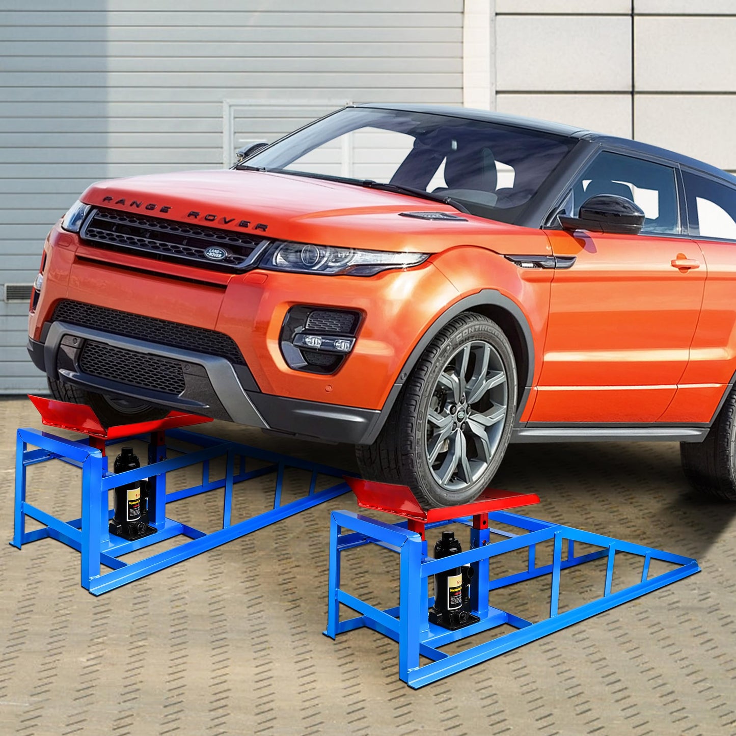 Car Ramps for Oil Changes Vehicle Ramps for Garage 2 Ton (4500 lb) Lifting Capacity, Nestable & Portable Auto Service Ramp (Red Blue)