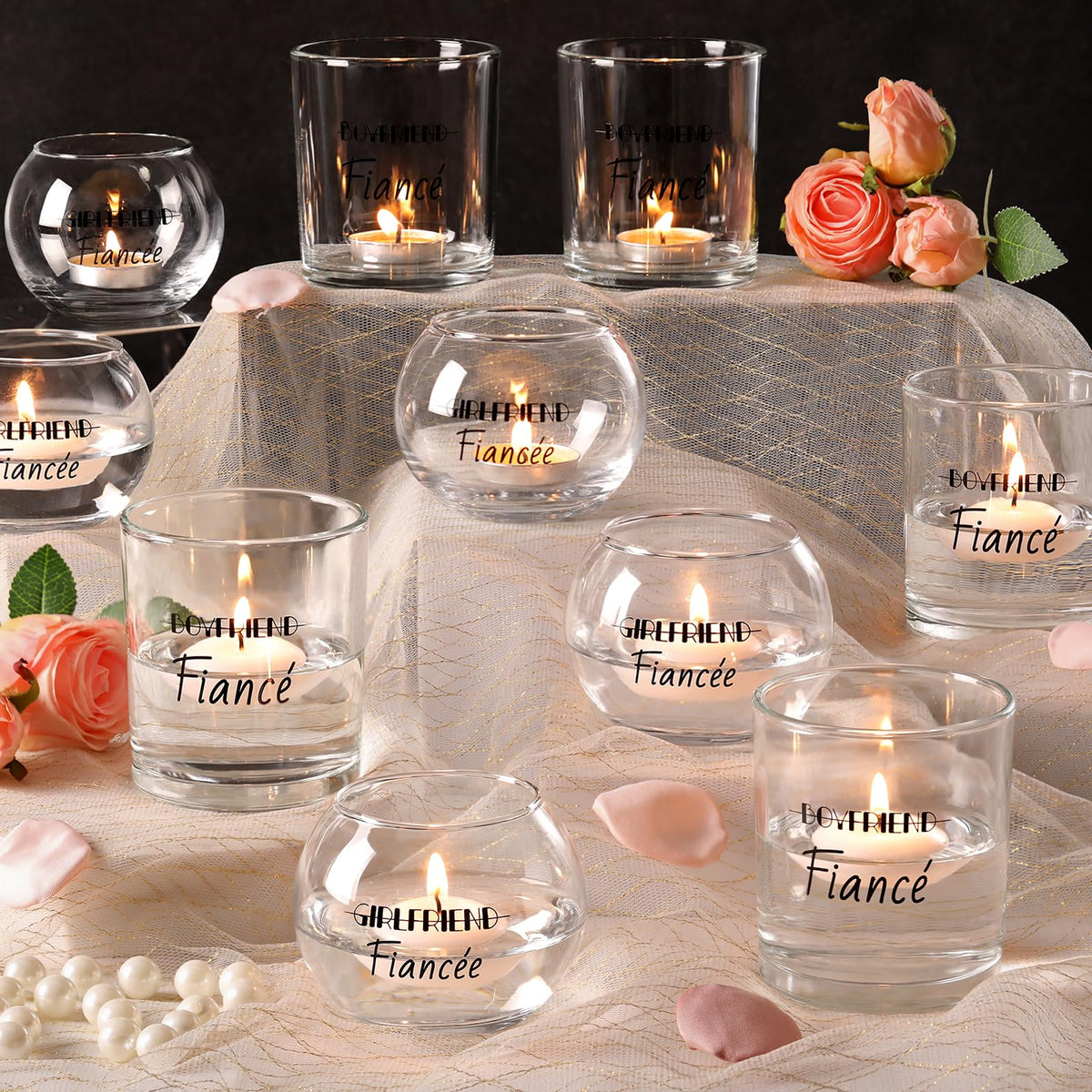 HAVITI 12PCS Votive Candle Holders Engagement Gifts for Couples, Glass Tealight Candle Holder, Floating Candle Holders for Engagement Centerpieces Dinner Party Table Decor