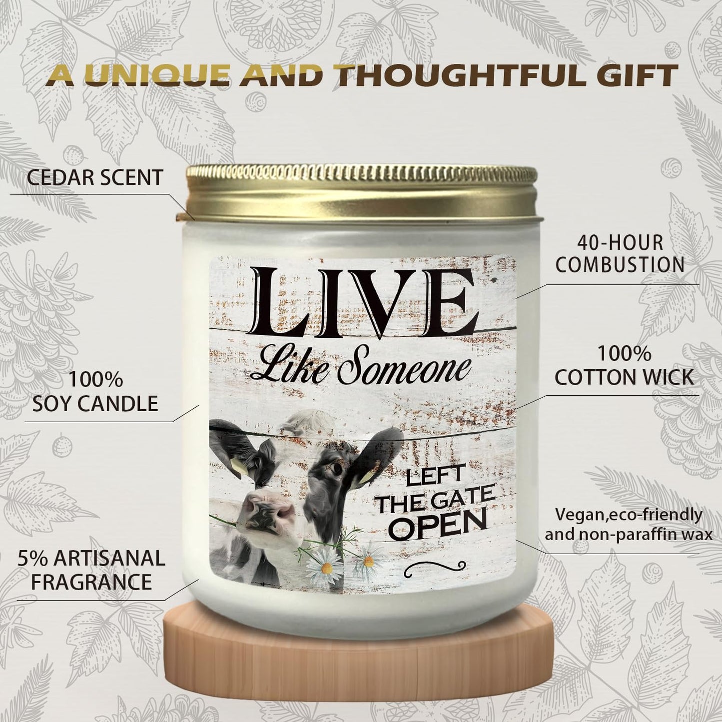 CIOJUNE Live Like Someone Left The Gate Open Cedar Scented Candles - Cow Candle, Cow Gifts for Women Cow Lovers, Cute Cow Gifts, Farmhouse Candles, Cow Stuff for Women
