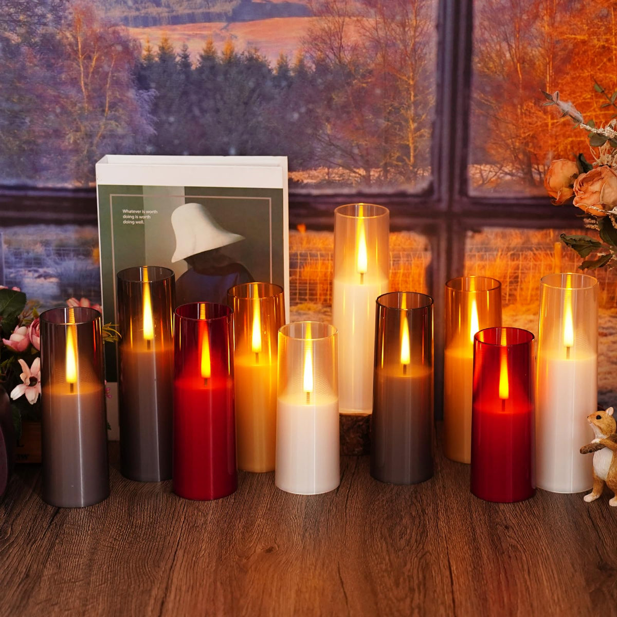 Sasigeiaa Flickering Flameless Candles,Battery Operated, Flameless Candles with Remote, 2/4/6/8 Hour Timer, Realistic Jumping Flame Effect, Perfect for Home Decor, Holiday Decoration Pcs 9 (Gold)