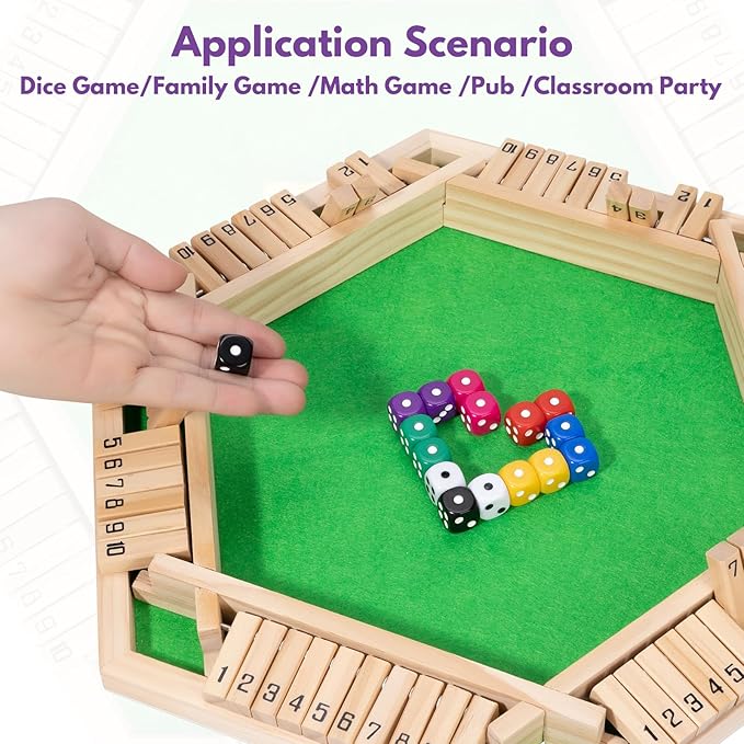 Shut The Box Dice Game - Classic Wooden Tabletop Game for 2-6 Players - Natural Wood Finish Family Board Game for Adults & Kids - Perfect for Parties Bars Classroom Math Learning