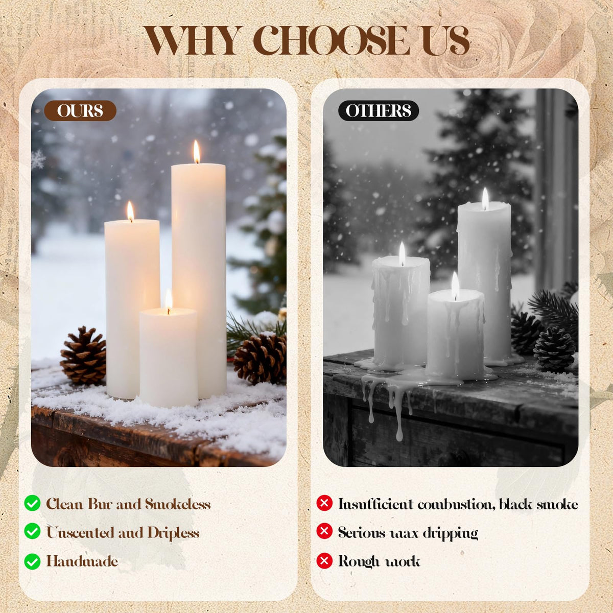 Veiuwa 18 Pcs White Pillar Candles Bulk Set,2x3 2x4 2x6 Inch - 12 Each Size,Hurricane Candles,Dripless Unscented Smokeless,Gives You a Better Atmosphere When Organizing an Event Party.
