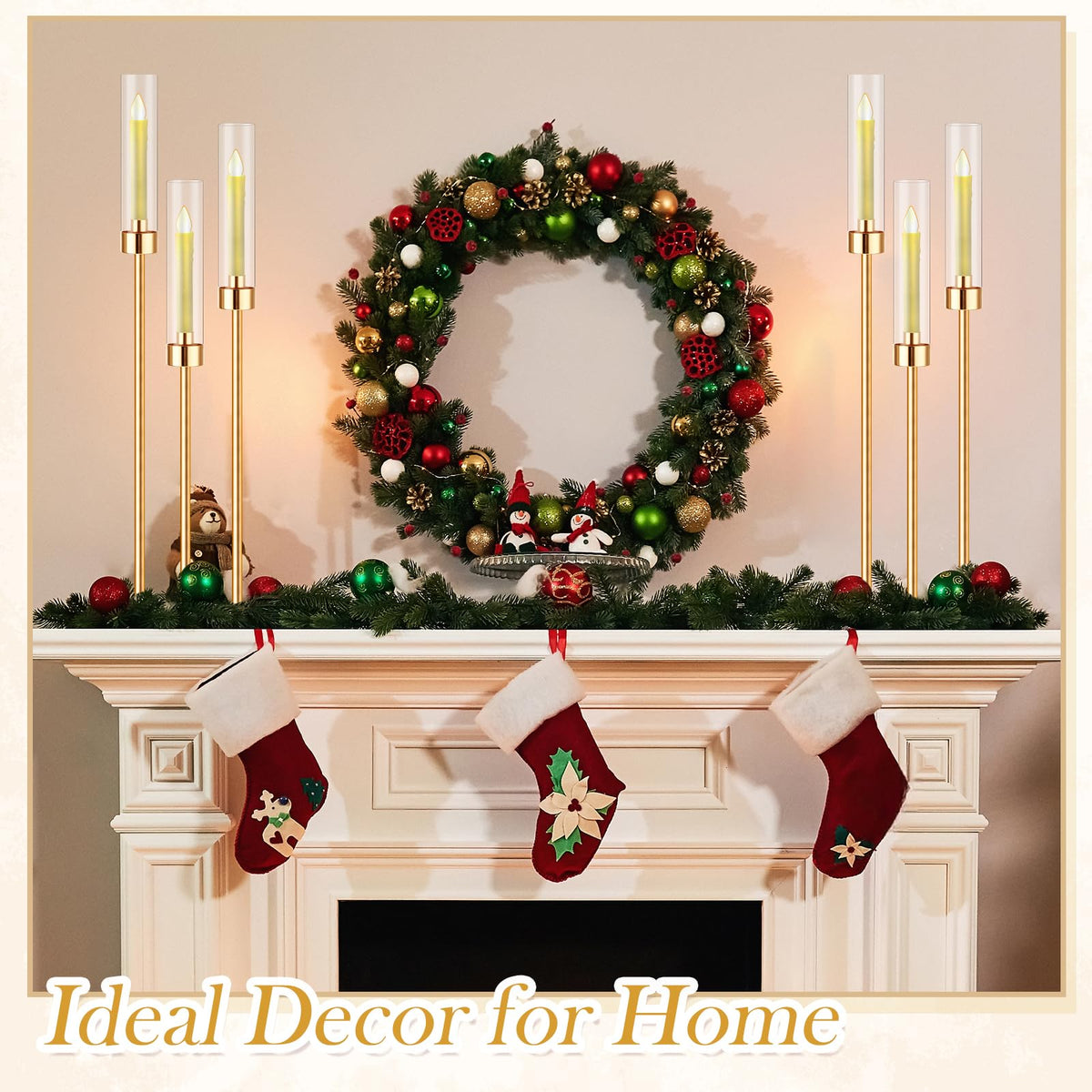 Suclain 4 Set 3 Arm Candelabra Centerpiece 33.8 Inch Candle Holder Gold Candelabra Metal Floor Pillar Candlesticks for Tables Wedding Home Party Decoration
