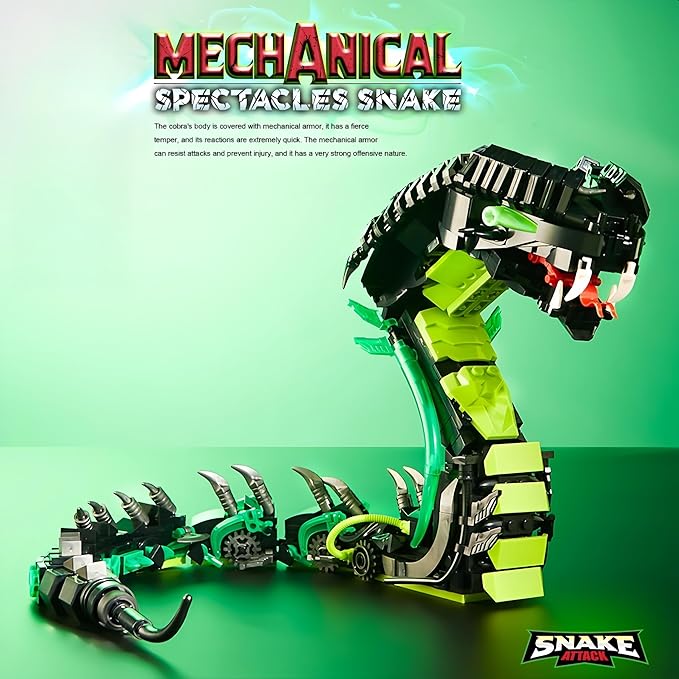 Fangool 2025 Mechanical Snake Building Blocks Set Technological Cobra Animals Model Toy Set 689 Pcs Creative Toys Gifts for Adults