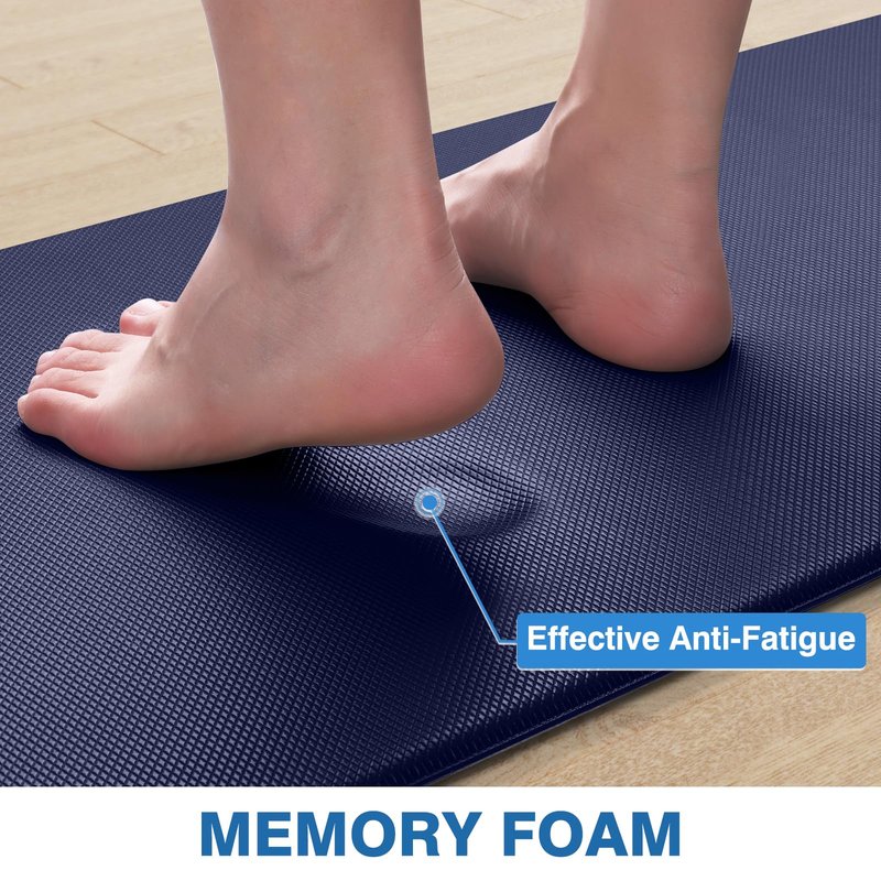 StepRite Kitchen Mats, 2PCS Kitchen Rugs, Cushioned Anti Fatigue Kitchen Mats for Floor, Non-Slip Standing Desk Mat, Waterproof Kitchen Rug Set for Kitchen, Floor, Office, 17.3"x30"+17.3"x47", Blue