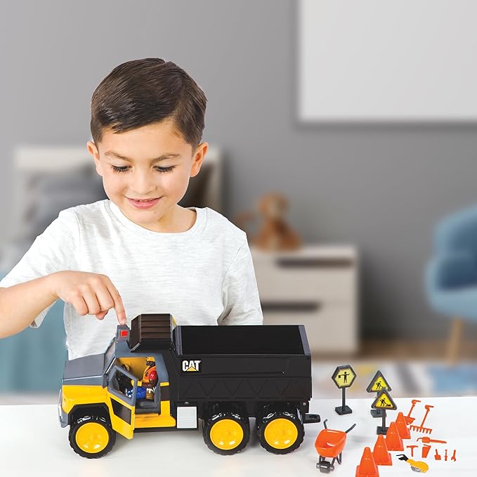 Cat Construction Workforce Hauler Action Set 18-Piece Kids Construction Toy Playset with Freewheeling Hauler Truck Lights & Action-Activated Sounds 4-Inch Figure Tools & Accessories Ages