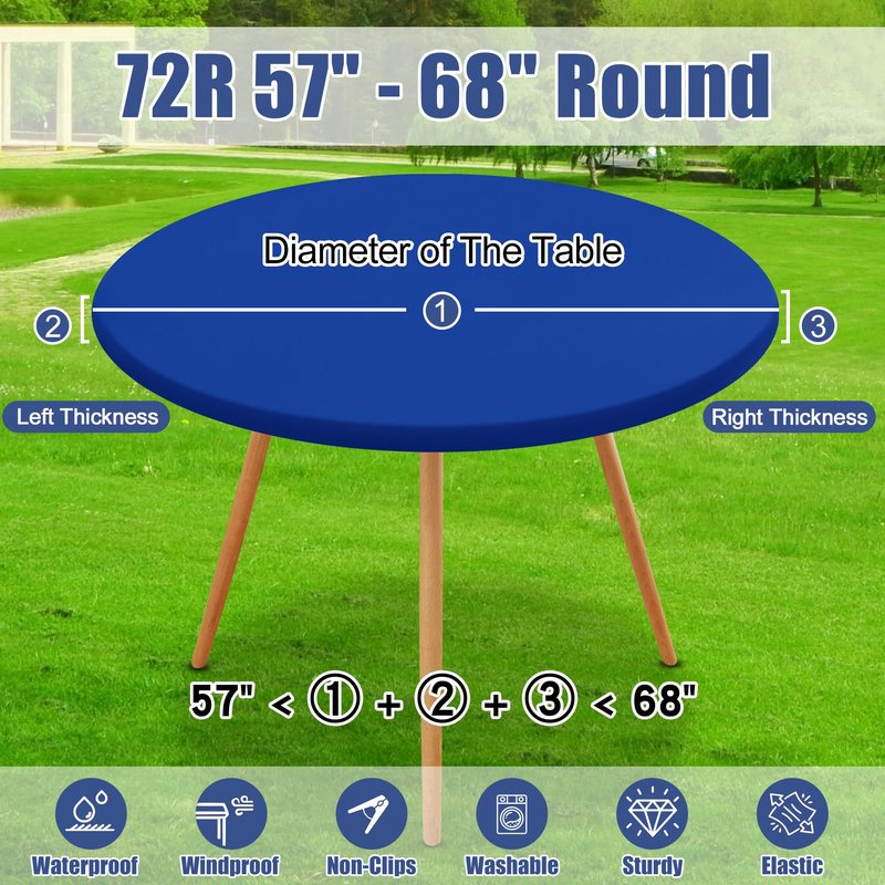 Moosfor Round Spandex Tablecloth, Elastic Fitted Waterproof Tablecloths for 57"-68" Tables, Stretch Washable Picnic Table Cover for Camping, Dining, Indoor and Outdoor, Blue