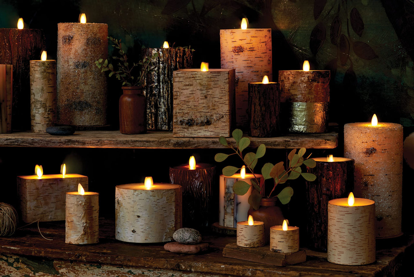 Luminara Realistic Artificial Flame Pillar Candle Wrapped with Real Birch Bark - Moving Flame LED Battery Operated Lights - Unscented - Remote Ready - Remote Sold Separately - 4.0" x 7.0"