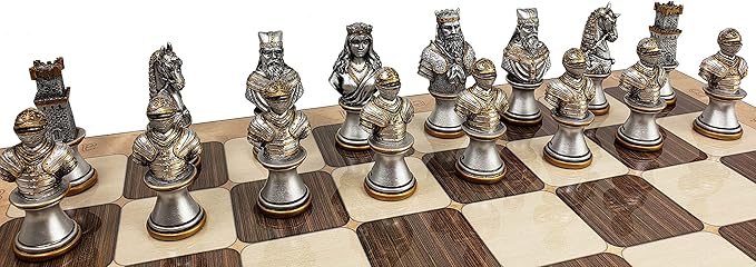 Medieval Times Crusades Knight Chess Men Set Gold & Silver Busts - NO Board