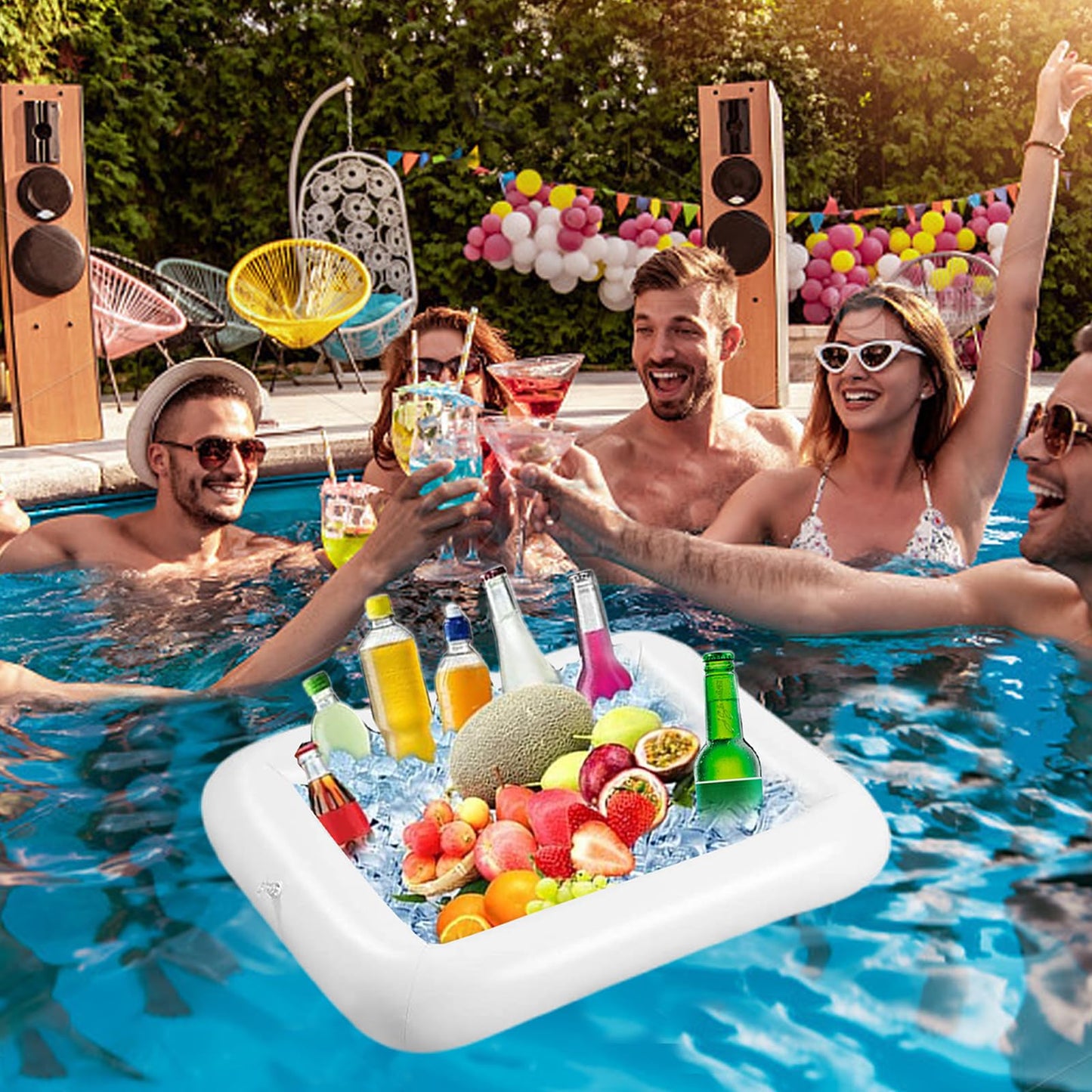 2PCS Inflatable Ice Serving Buffet Bar - BBQ Picnic Pool Party Supplies Buffet Salad Food & Drinks Tray for Party Picnic & Camping (23.6 inches)