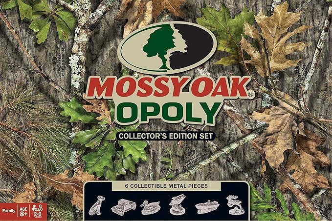 Masterpieces Mossy Oak Opoly Board Game - Nature Trivia Wildlife Collecting Metal Tokens Ages 8+ Mossy Oak Fishing & Bottomland Theme