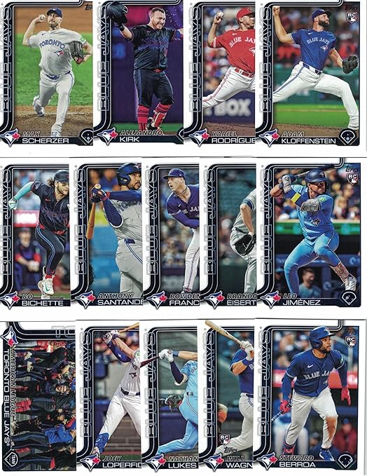 Toronto Blue Jays/Complete 2025 Topps Blue Jays Baseball Card Team Set (Series 1 and 2) with (25) Cards. *Plus Bonus* This listing includes (5) Bonus Blue Jays Baseball Cards!