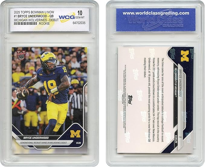2025 Topps Bowman Bryce Underwood QB Michigan Wolverines Rookie Card #1 - Graded GEM-Mint 10