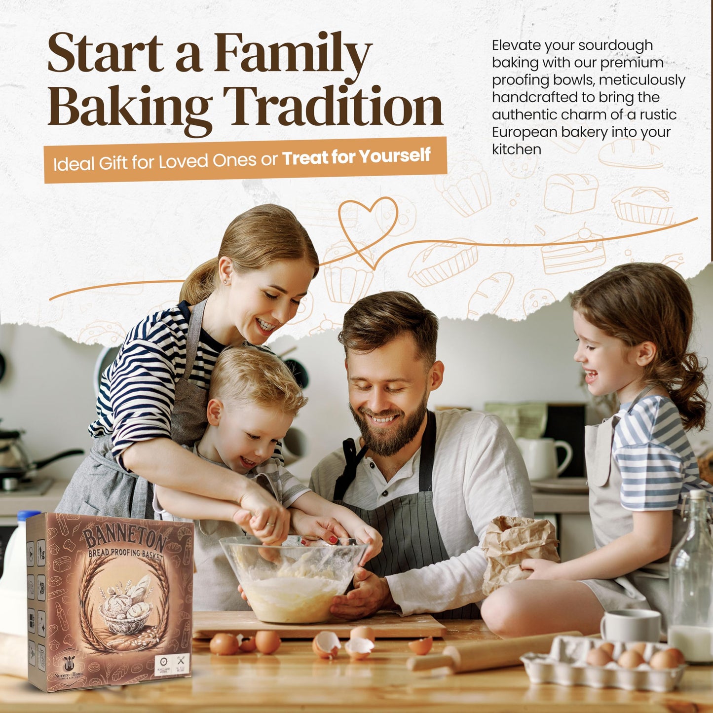 Nuvèro·Homz Sourdough Bread Baking Supplies, Banneton Bread Proofing Basket 9 Inch Round Sourdough Kit with Tools & Supplies, Proofing Baskets for Sourdough Bread Baking - Ideal Gift Set for Bakers