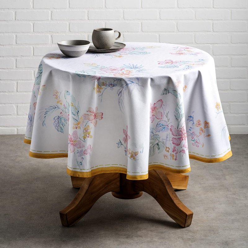 Maison d' Hermine Table Cloth Round Table 100% Cotton 63 Round Inches Tablecloth Reusable Decorative for Dining Kitchen Room Farmhouse Home Gifts for Mothers Day Spring Summer - Paradise Island