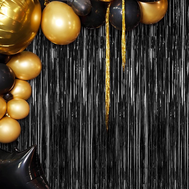 2 Pack Halloween Photo Backdrop, 3.28 FT x 7.05 FT Orange and Black Party Streamer, Metallic Foil Fringe Curtains Tinsel Backdrop, Halloween Birthday Party Decorations Hanging Decor Indoor