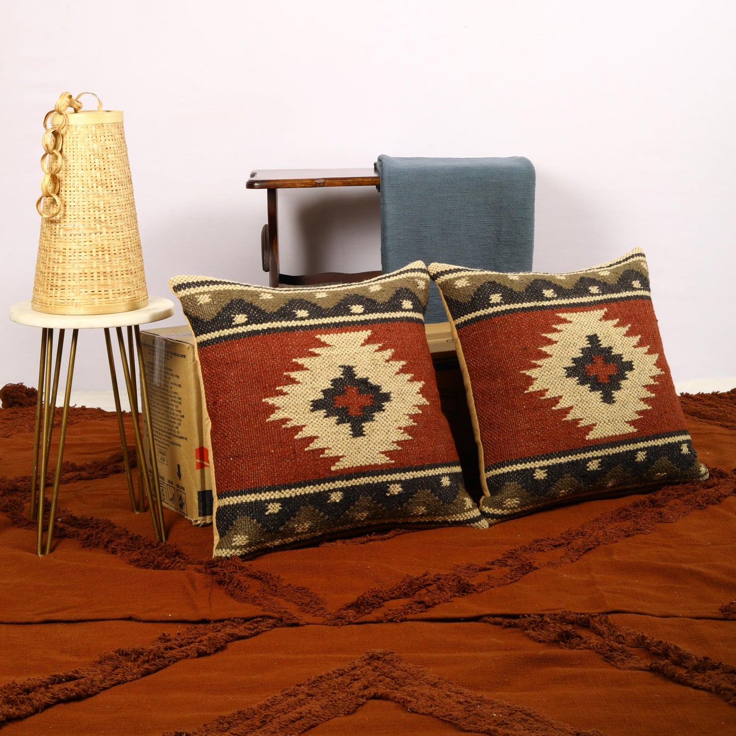 Trade Star 70% Jute 30% Wool Pillow Shams Handloomed Rug Decorative Cushion Case Set of 2 Kilim Cushion Cover Throw Pillow Cover Handwoven Pillowcase 18x18 Inches Designer Cushion Cover (Kilim 12)