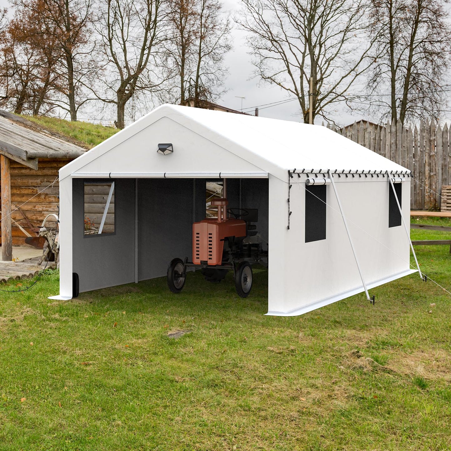 Benass 13x25 FT Heavy Duty Carport Canopy, Drive-Through Portable Garage with Roll-up Doors, Screened Windows, Removable Sidewalls, All-Weather Waterproof Shelter for SUV, Boat & Outdoor Storage