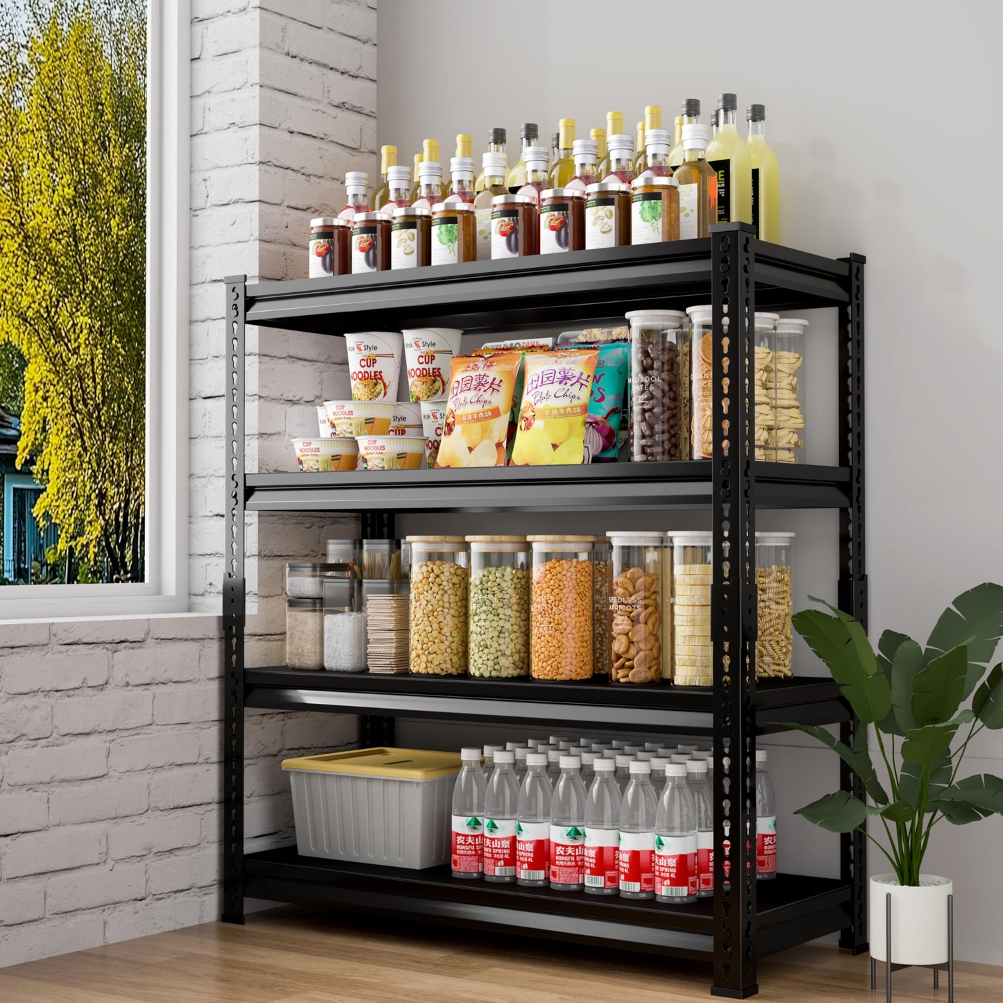 Rufokisa 48" W Garage Shelving Heavy Duty,2000LBS Loads Adjustable Garage Storage Shelves, 4-Tier Metal Shelving Units and Storage Racks Heavy Duty, 48”W x 16”D x 72”H,Black