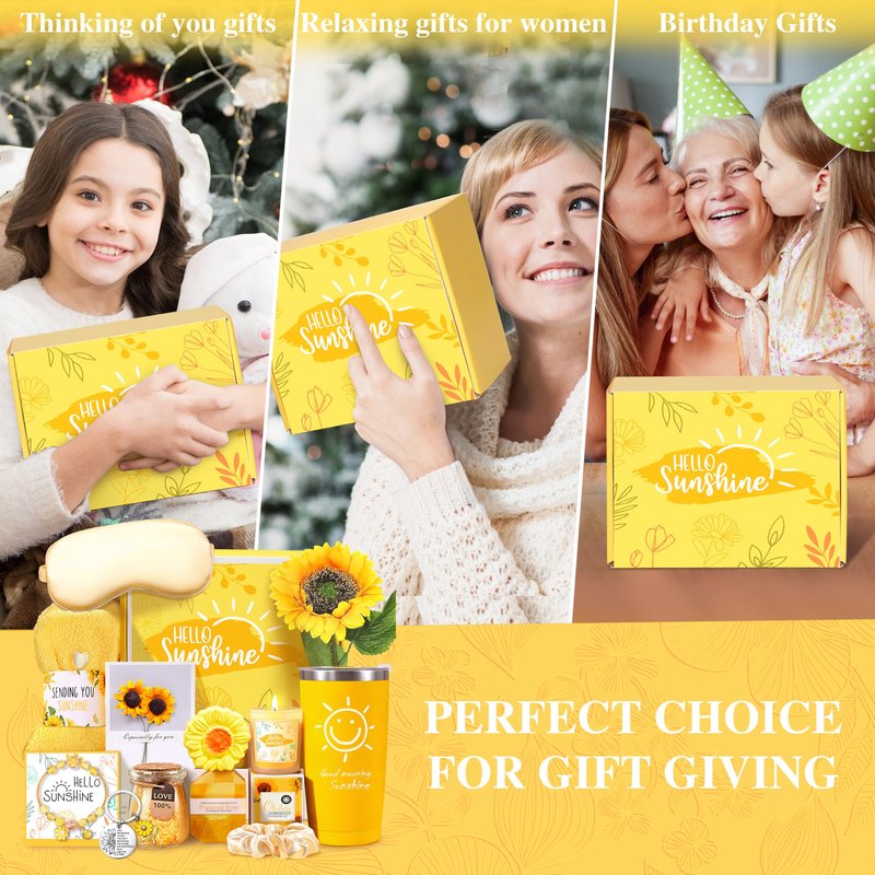 Birthday Gifts for Women, Set of 13 Unique Gift Baskets Birthday Present for Best Friends Bff Sister Sending Sunshine Include Tumbler, Get Well Gifts for Women Sunflower Presents