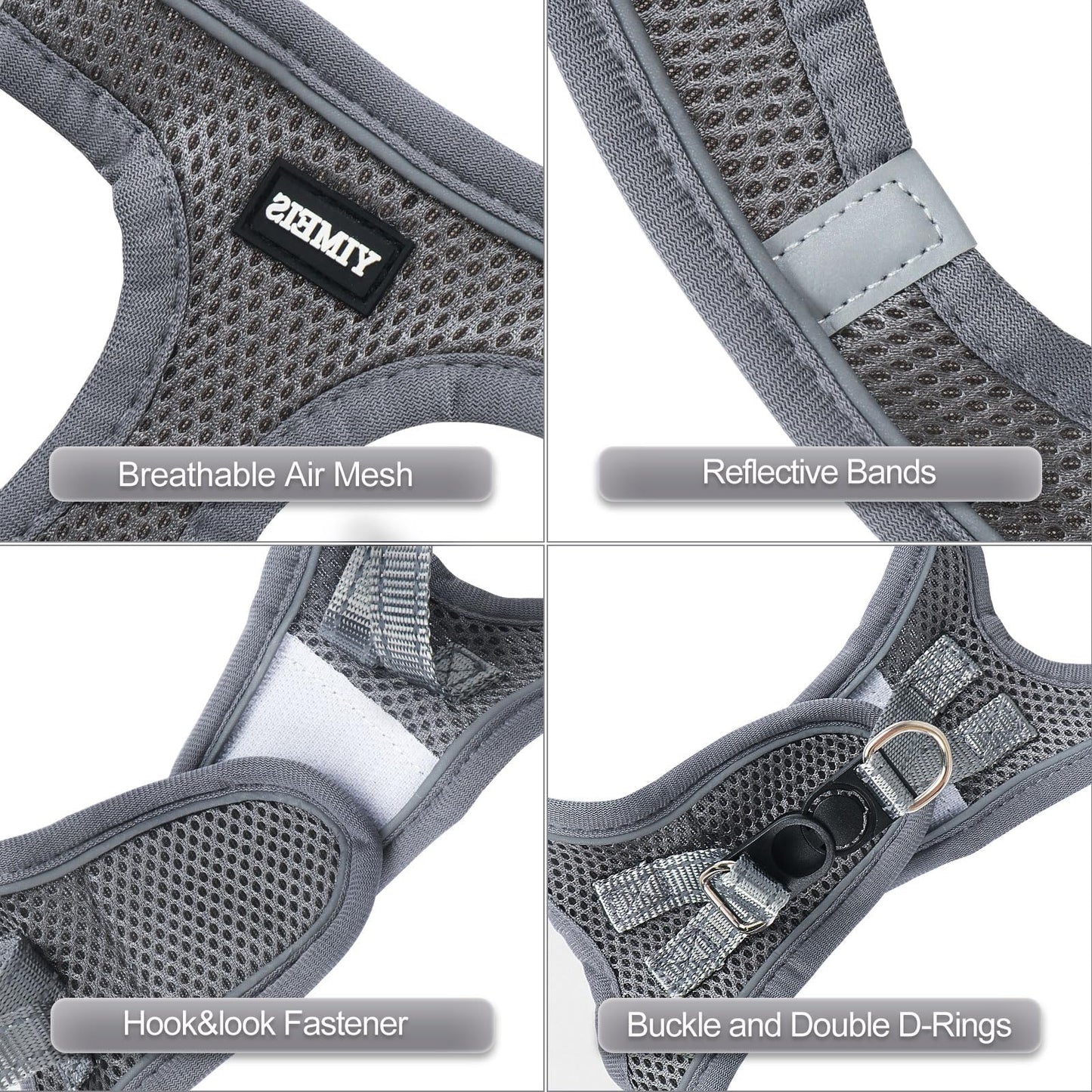 YIMEIS Dog Harness and Leash Set, No Pull Soft Mesh Pet Harness, Reflective Adjustable Puppy Vest for Small Medium Large Dogs, Cats (Gray, X-Small (Pack of 1)