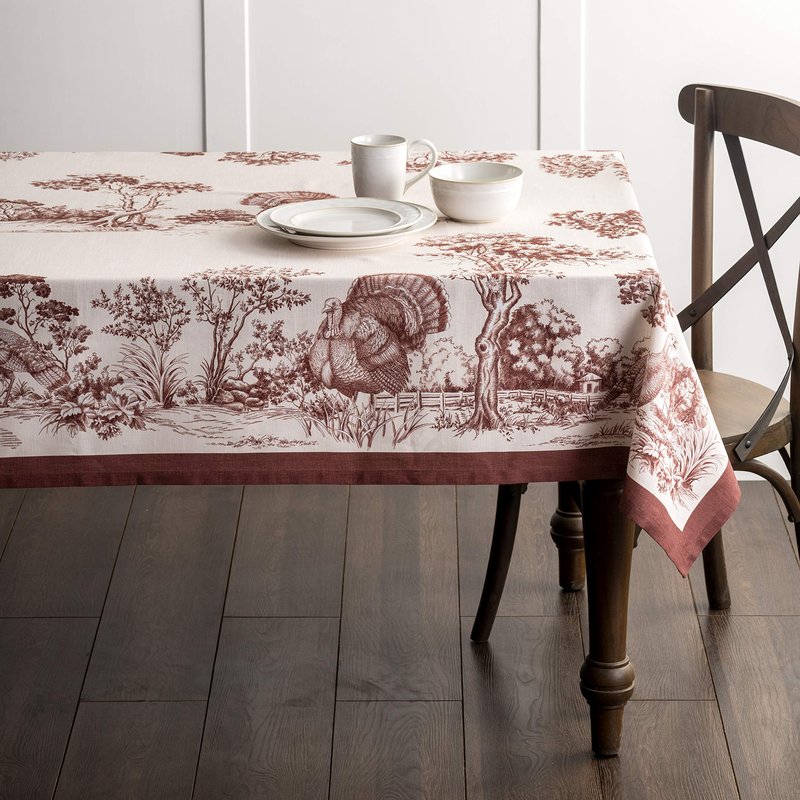 Maison d' Hermine Table Cloth Rectangle Table 100% Cotton 60 x 120 Inches Fall Tablecloth Reusable Everyday Use for Thanksgiving Christmas Decorations Dining Farmhouse Party (Holy Jouy - Brown)