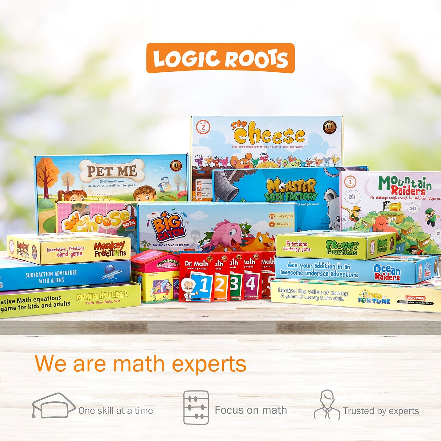 Logic Roots Two Math Games for Kids - Learn Addition, Subtraction, and Multiplication Table | Educational Games for Kids 5 and up for Kids (Monster Sock Factory + Moutain Raiders)