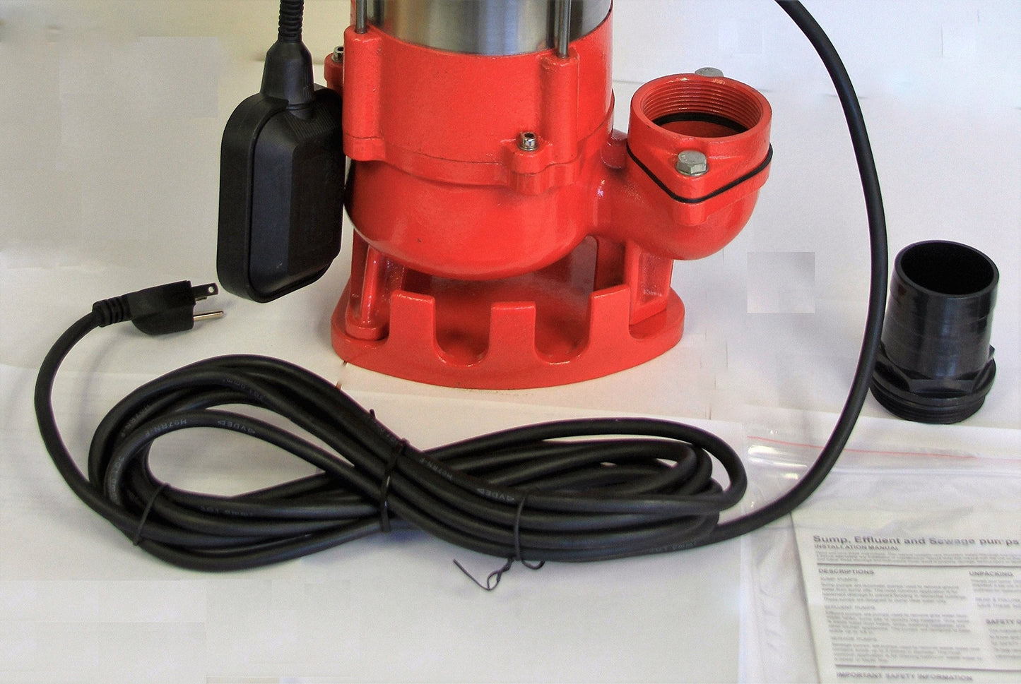 Hallmark Industries MA0387X-9A Sewage Pump with Float Switch, 7250 gpm, Stainless Steel, Heavy Duty, 1 hp, 230V, 49' Lift, 20' Cable