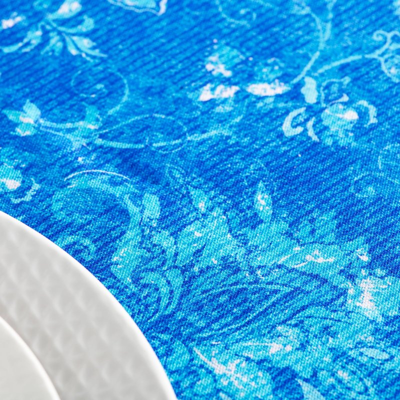 Maison d' Hermine Table Cloth Round Table 100% Cotton 63 Round Inches Tablecloth Reusable Decorative for Dining Kitchen Room Farmhouse Home Gifts for Mothers Day Spring Summer - Indigo Love