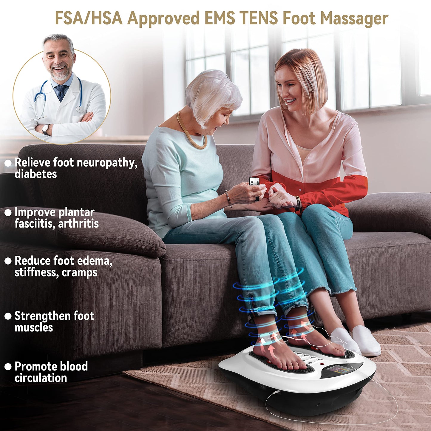 FIT KING Neuropathy Pain Relief for Feet Massager, EMS Foot Massager for Neuropathy with TENS Pads, Foot Circulation Stimulator for Plantar Fasciitis, Diabetes Feet Pain Relief