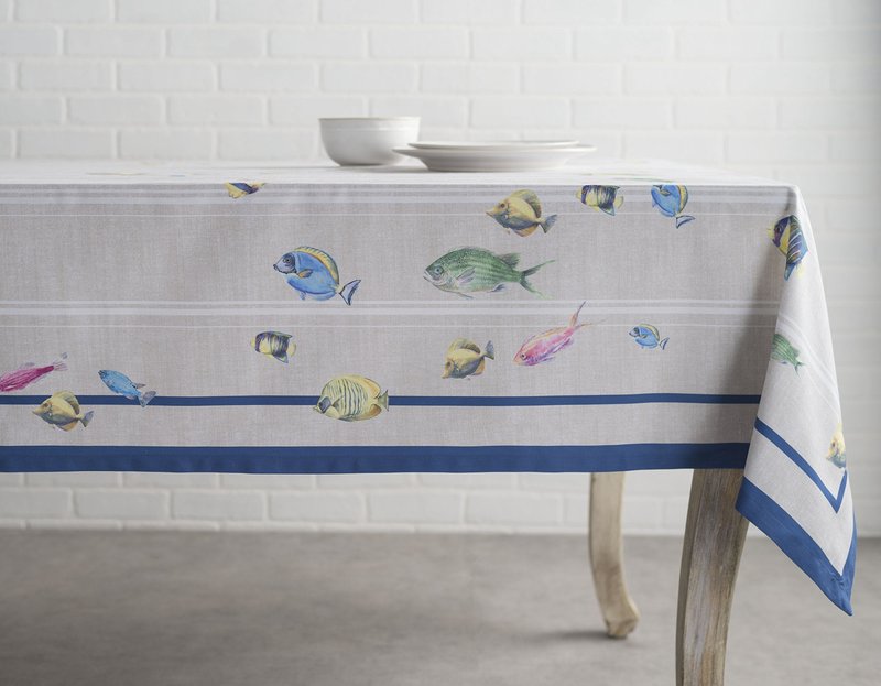 Maison d' Hermine Table Cloth Rectangle Table 100% Cotton 54 x 72 Inches Tablecloth Reusable Decorative for Dining Kitchen Room Farmhouse Home Gifts for Mothers Day Spring Summer - Poisson