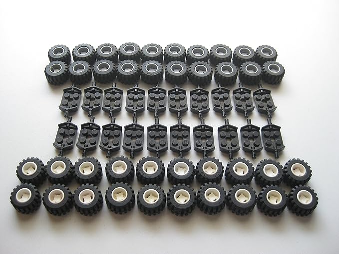 LEGO City - Wheel Tire and Axle Set - Black White and Light Gray 100 Pieces Total