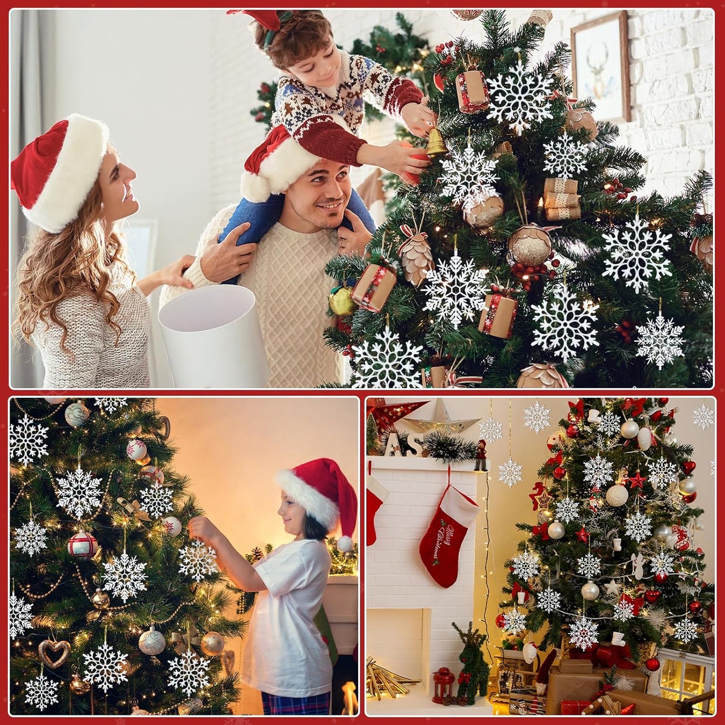 Miucat White Snowflake Ornaments - 42pcs Glittering Christmas Tree Decorations | Festive Hanging Decor