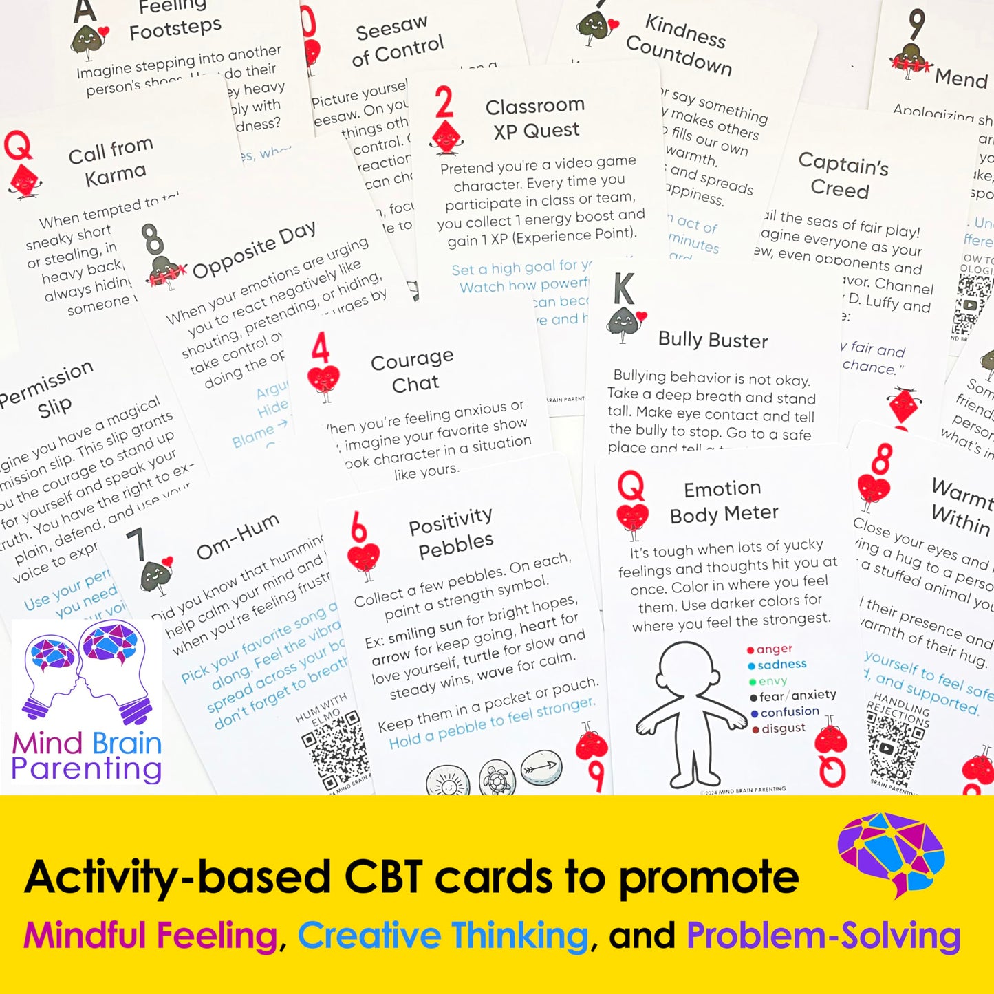 Mind Brain Emotion 52 Essential Coping Skills for Kids: Mindfulness CBT Cards for Stress, Anxiety, Anger, Executive Functioning, Coping Strategies for Anxious Generation, Family, School Therapy Game