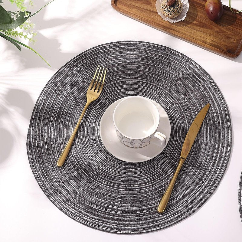 SHACOS Round Braided Placemats Set of 8 Round Table Mats for Dining Tables Non Slip Washable (Black Grey, 8)