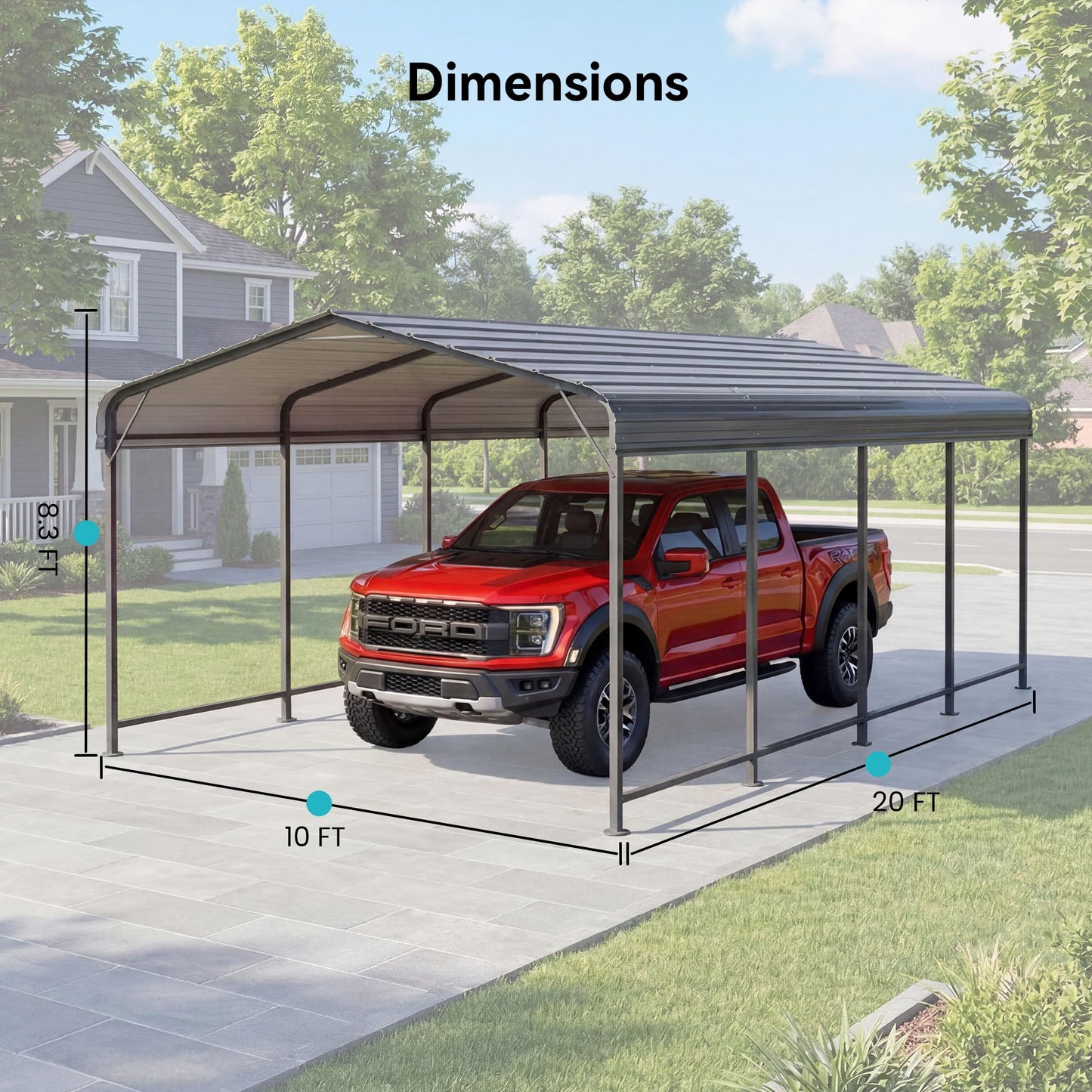 COSIEST 10x20 FT Heavy Duty Metal Carport, Galvanized Steel Roof All Weather Garage Canopy, Waterproof, Windproof, Outdoor Car Shelter for Car, Truck, Boats