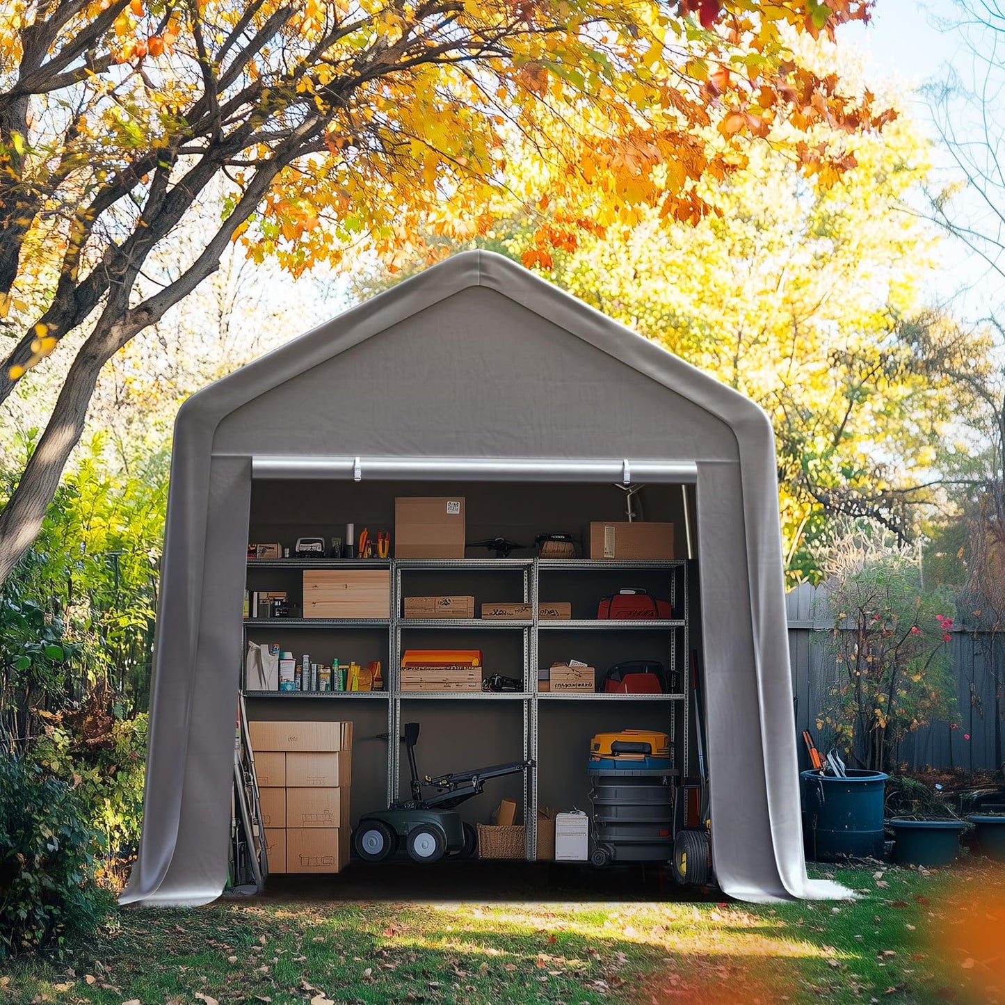 Quictent 8x12FT Long Storage Shed Kayak Shelter with Roll-Up Mesh Windows, Heavy Duty Portable Garage for Canoe, Boat, Tools Waterproof Storage Tent with Reinforced Frame, Sliver Gray