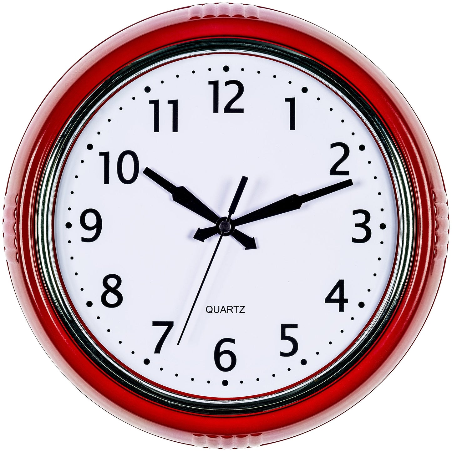 Bernhard Products Retro Wall Clock 9.5 Inch Red Kitchen 50's Vintage Design Round Silent Non Ticking Battery Operated Quality Quartz Clock