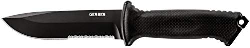 Gerber Gear Prodigy Survival Tactical Knife - Full Tang, Serrated Edge Knife - American Steel Blade - Molded Soft-Grip - with Protective MOLLE Sheath - Black